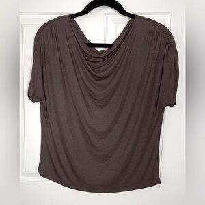 BORDEAUX Ribbed Cinch Sleeves Boat Neck Top Size M